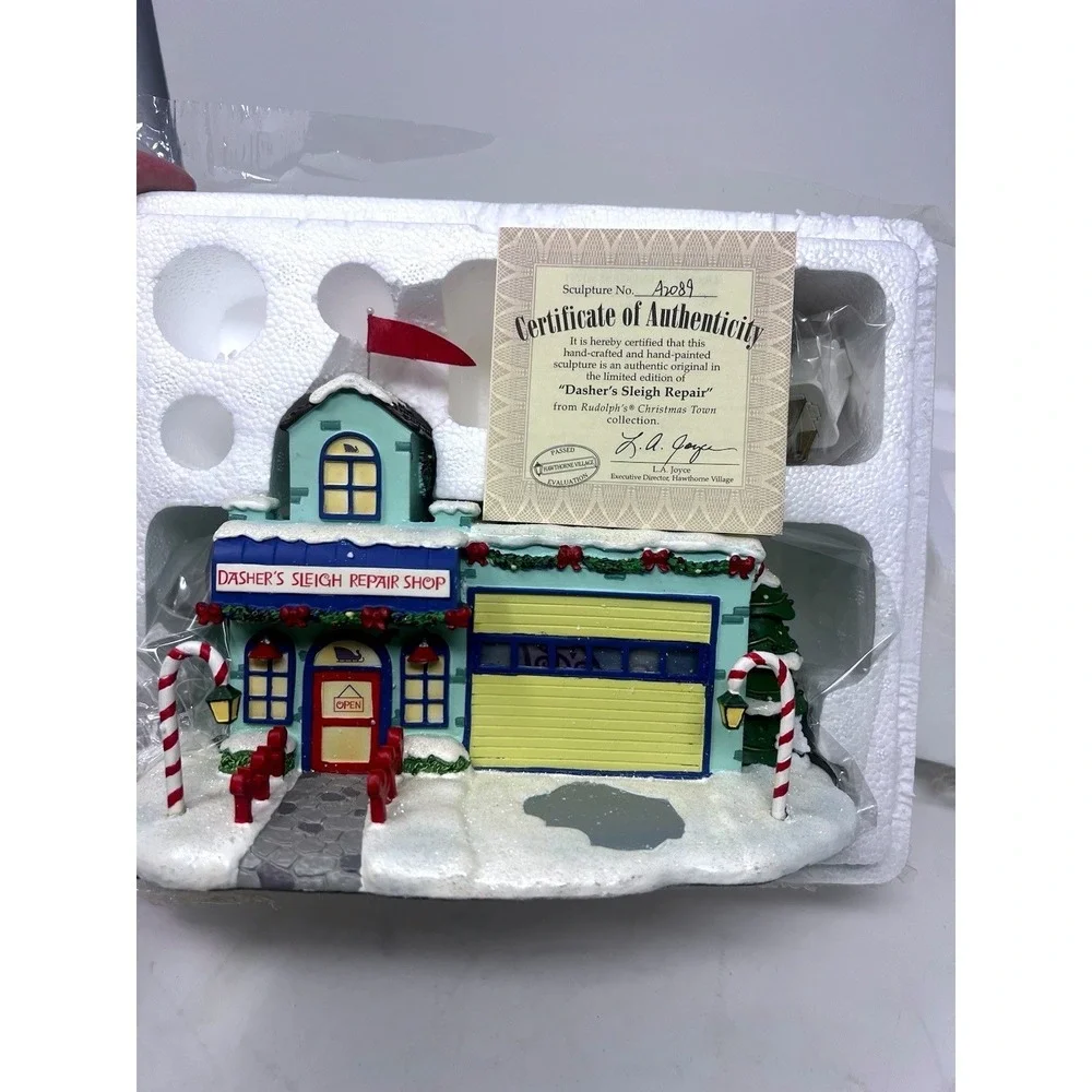 Hawthorne Village Rudolph Dasher's Sleigh Repair 2005 A2089 COA Tested Works